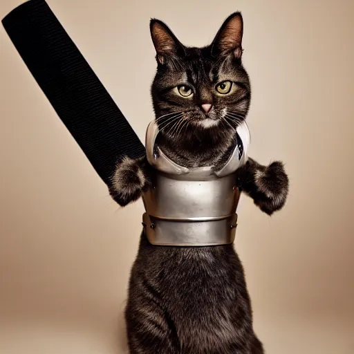 Image similar to a cat wearing samurai armor, studio lighting