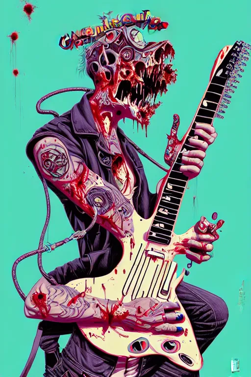 Image similar to a zombie punk rocker playing electric guitar, tristan eaton, victo ngai, artgerm, rhads, ross draws