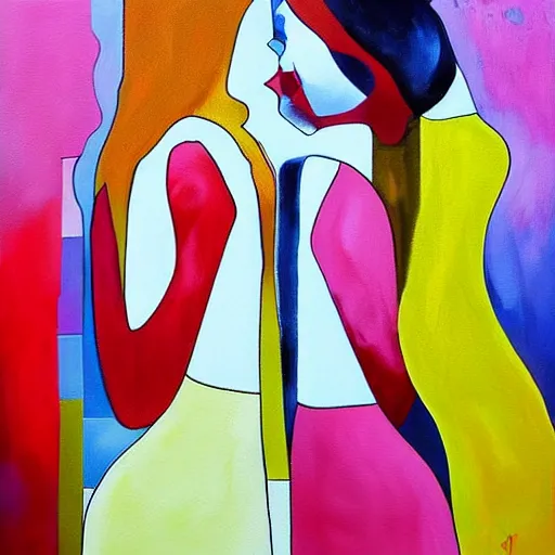 Image similar to lesbian couple, artistic, abstract, painting by magdalena weber