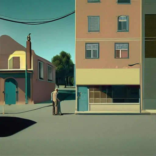 Prompt: pastel 3 d minimalist, street scene by jeffrey smart and gregory crewdson