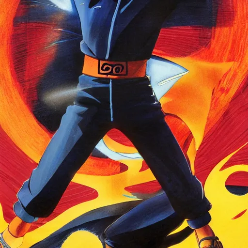 Image similar to photorealistic picture, by bob peak and alex ross, naruto movie poster, in 1 9 8 4, gouache and wash paints, fine details, fine intricate, fine facial proportionate, fine body proportionate, fine fix broken line, fine fix duplicate line, smooth focus, sharp details, bokeh, 4 k, 5 k extremely details