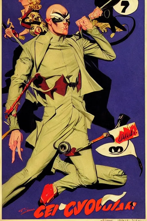 Image similar to super villain diabolik, groovy and cool, by j. c. leyendecker, james gurney