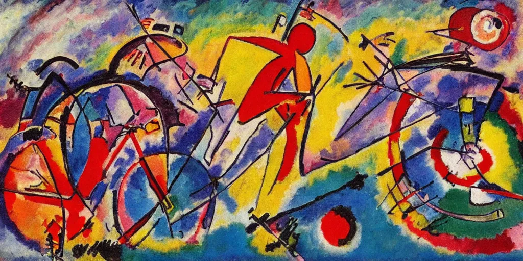 Prompt: a guy riding a bike, by kandinsky