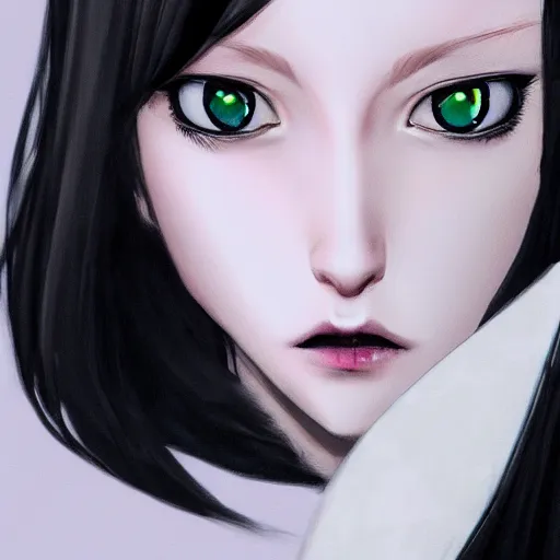 Prompt: heroine, beautiful, sui ishida with black hair, hyperrealistic, highly detailed, 8 k, a real photographic, digital art, character, realistic, full body portrait, artstation