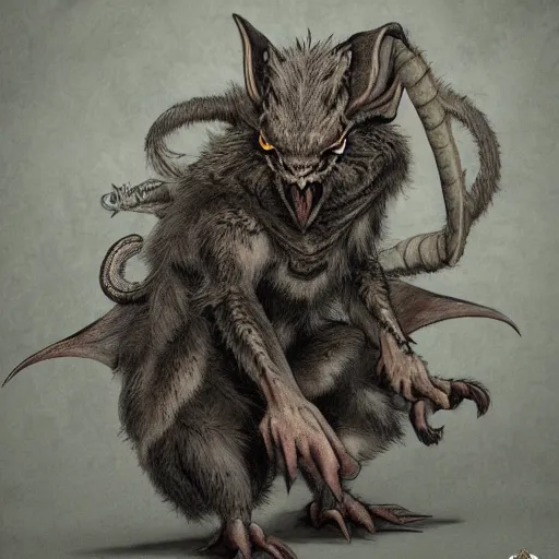 Prompt: great horned demon rat, realistic, high dark fantasy