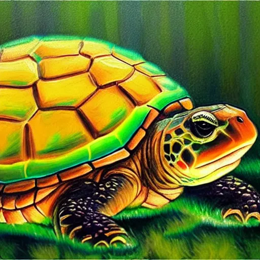 Prompt: hybrid animal cross between cute turtle and alligator colorful luminescent detailed oil painting 4 k