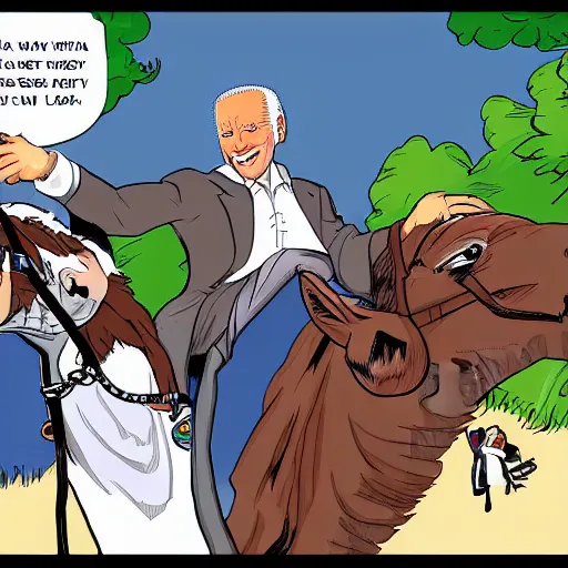 Image similar to biden riding a donkey, cartoon, manga, anime