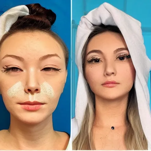 Image similar to influencer ruins good looks with trashy cosmetic surgery