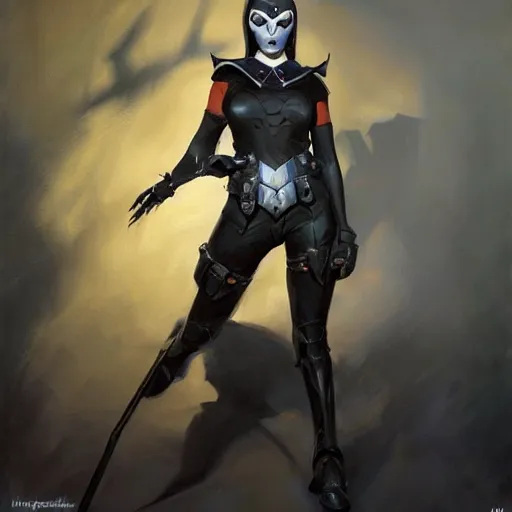 Image similar to greg manchess portrait painting of partially armored wednesday from addams family as overwatch character, medium shot, asymmetrical, profile picture, organic painting, sunny day, matte painting, bold shapes, hard edges, street art, trending on artstation, by huang guangjian and gil elvgren and greg rutkowski