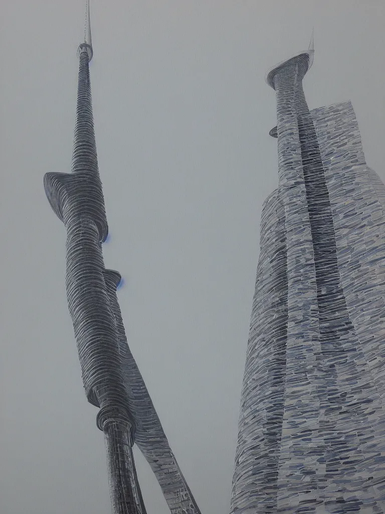 Image similar to A painting of the tv tower by Zaha Hadid
