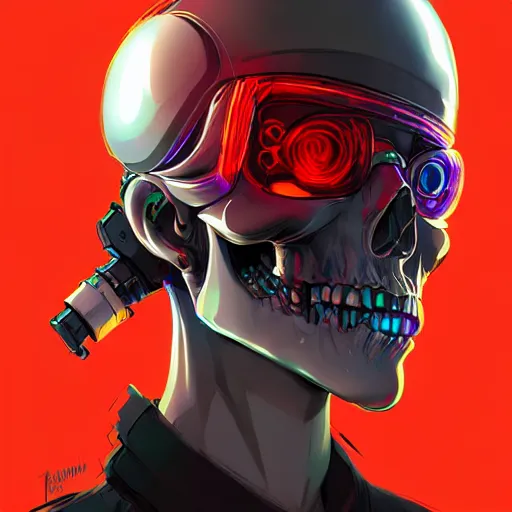 Image similar to a cyberpunk skull, by guweiz and wlop and ilya kuvshinov and artgerm and josan gonzalez, digital art