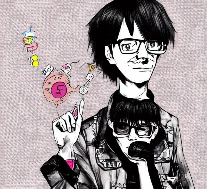 Image similar to a digital drawing of young neil cicierega in a kawaii emo / scene style, trending on pixiv, trending on deviantart