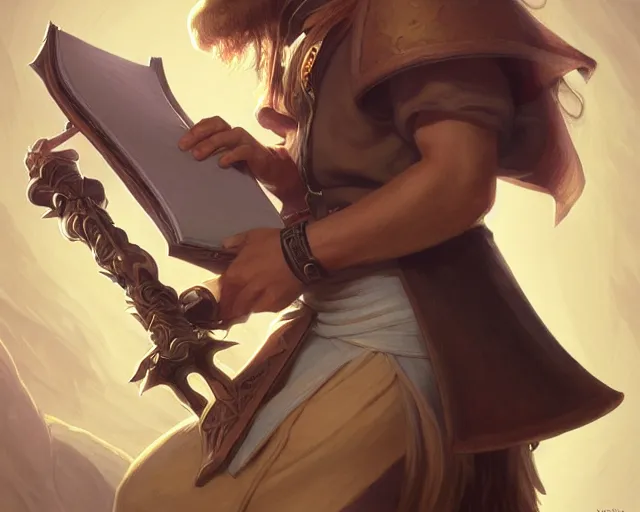 Image similar to smooth mcgroove in final fantasy, holding a stack of books, deep focus, d & d, fantasy, intricate, elegant, highly detailed, digital painting, artstation, concept art, matte, sharp focus, illustration, hearthstone, art by artgerm and greg rutkowski and alphonse mucha