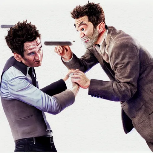 Image similar to Neil Patrick Harris fighting Josh Radnor, concept art, highly detailed, photo realistic