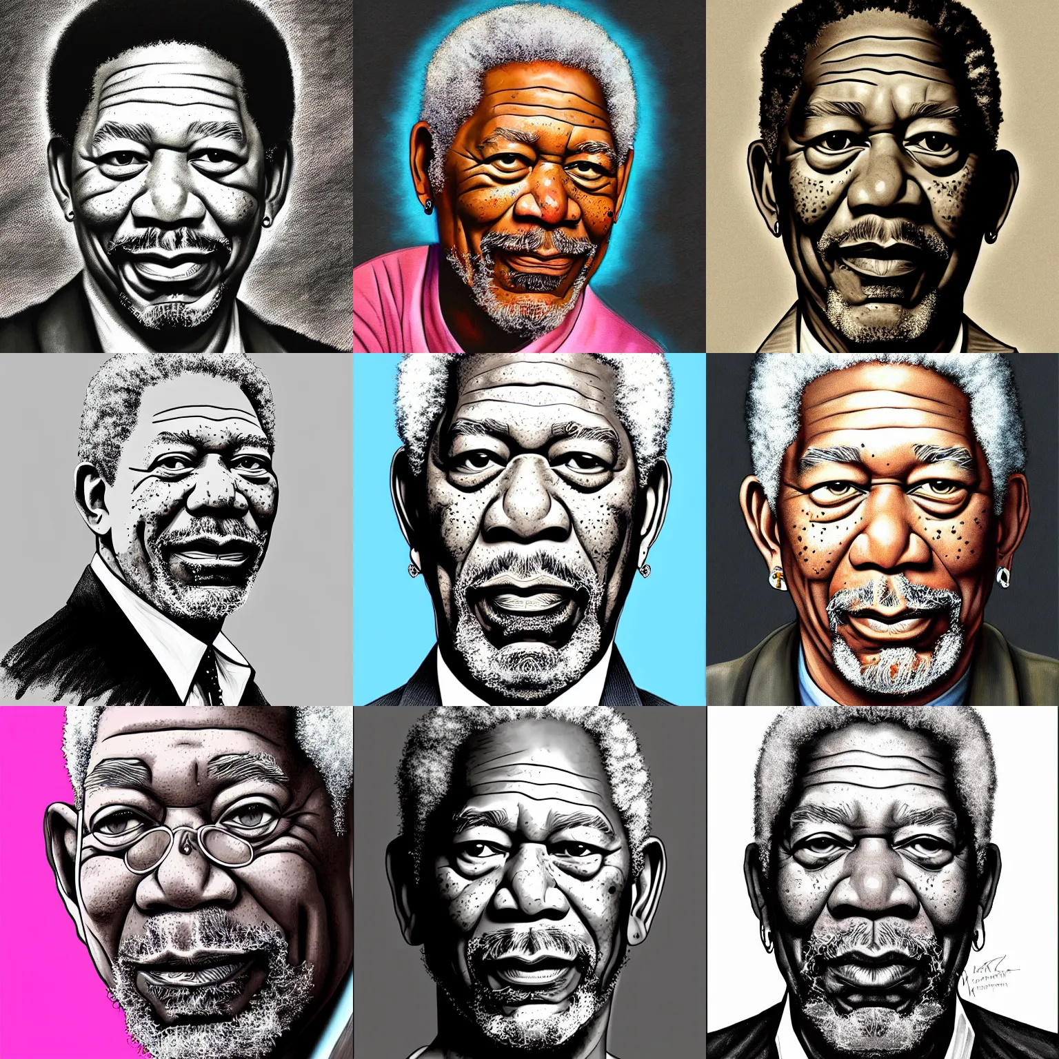Prompt: an illustration of morgan freeman in the style of meatcanyon, face portrait, hyper detailed, deviantart,