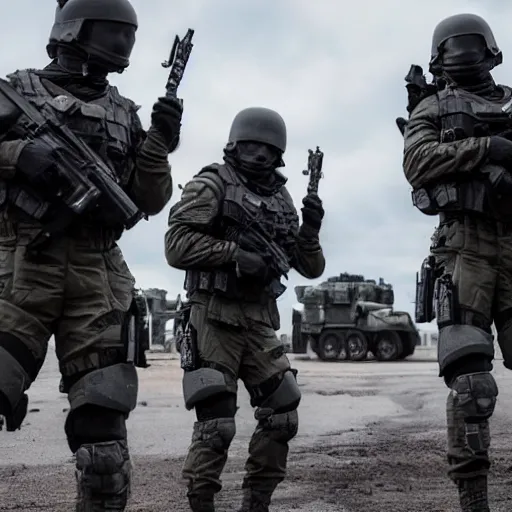 Prompt: Special Forces in grey uniform with black body armor committing war crimes in 2022, photo by Adam Ferguson, Pulitzer Winning, cinematic composition, breathtaking, modern, 2022