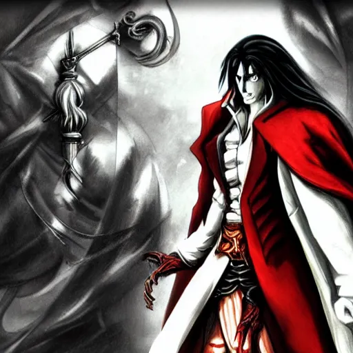 Image similar to Alucard, Castlevania Symphony of the night, full body, concept art, ultra detailed