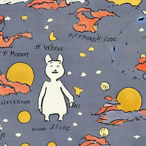 Image similar to !dream moomin as president of the moon, by Tove Jansson, newspaper cartoon style, 4k