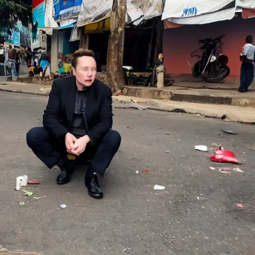 Prompt: elon musk eating in the streets of kinshasa