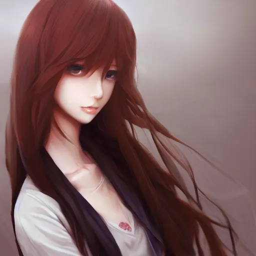 Image similar to kurisu makise, elegant, ultra highly detailed, digital painting, smooth, sharp focus, artstation, top-down shot, art by Ina Wong