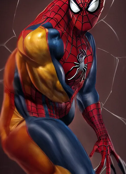 Image similar to spiderman as wolverine, muscle extremely detailed, by wlop ultra hd