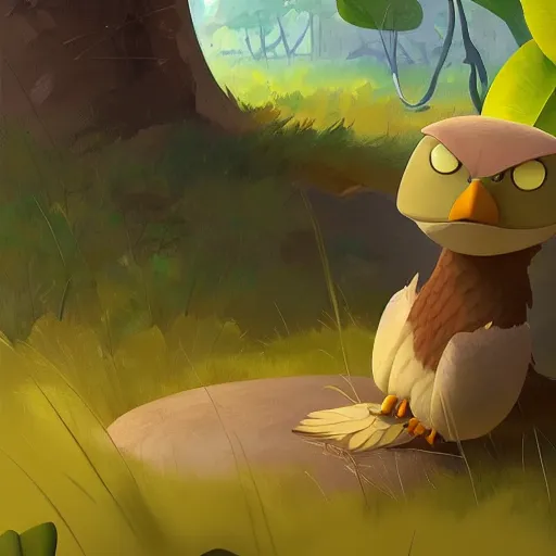 Image similar to goro fujita illustration a young little eagle in the jungle by goro fujita, painting by goro fujita, sharp focus, highly detailed, artstation