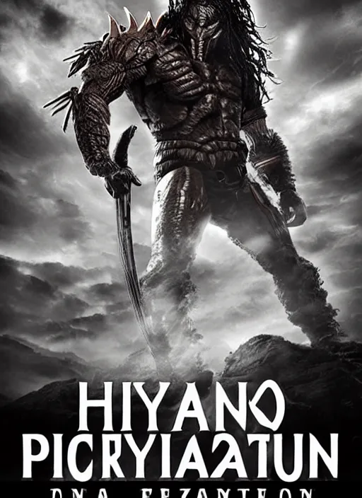 Prompt: movie film poster art for hiroyuki sanada vs predator. in the style of ansel adams, frank frazzetta, warcraft