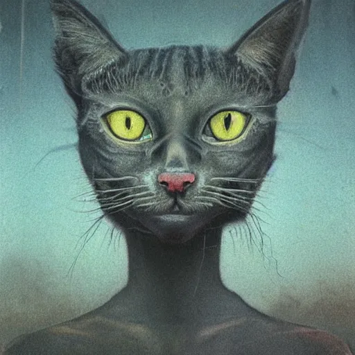 Prompt: by waterhouse, by beksinski, by millaise, high quality, color photography portrait of feline yokai, facing camera, symmetrical eyes, photorealistic, highly detailed, haunting, occult, desolate background, extremely detailed, intricate, elaborate,, dramatic lighting, photorealistic, photorealism, octane render, 8 k,