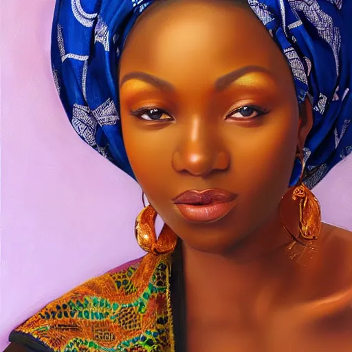 Image similar to portrait of a nigerian woman ( 3 5 ) from nigeria, an oil painting by ross tran and thomas kincade