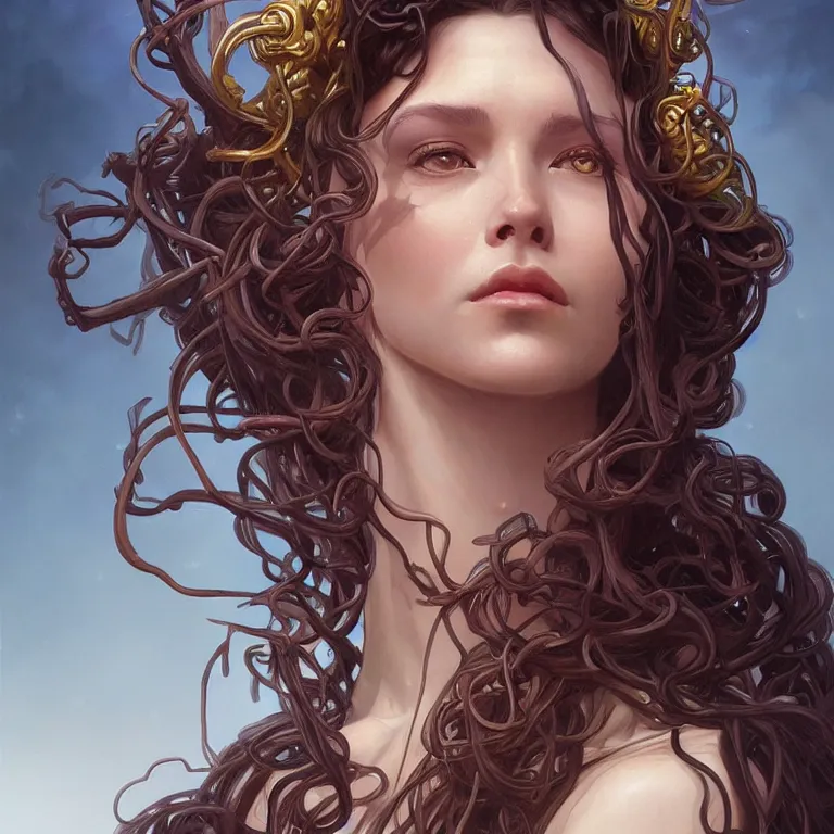 Image similar to a portrait of medusa, headshot, highly detailed, digital painting, artstation, concept art, sharp focus, cinematic lighting, illustration, art by artgerm and greg rutkowski, alphonse mucha, cgsociety