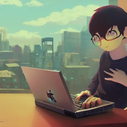 Prompt: toad sitting on a closed thinkpad laptop, makoto shinkai, james gilleard, ilya kuvshinov, very detailed, matte, gaussian blur, tone mapped