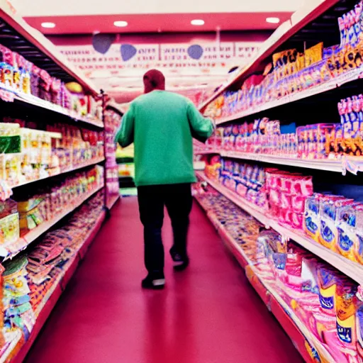 Image similar to a photograph of a violence goblin in a pink walmart, portra 800