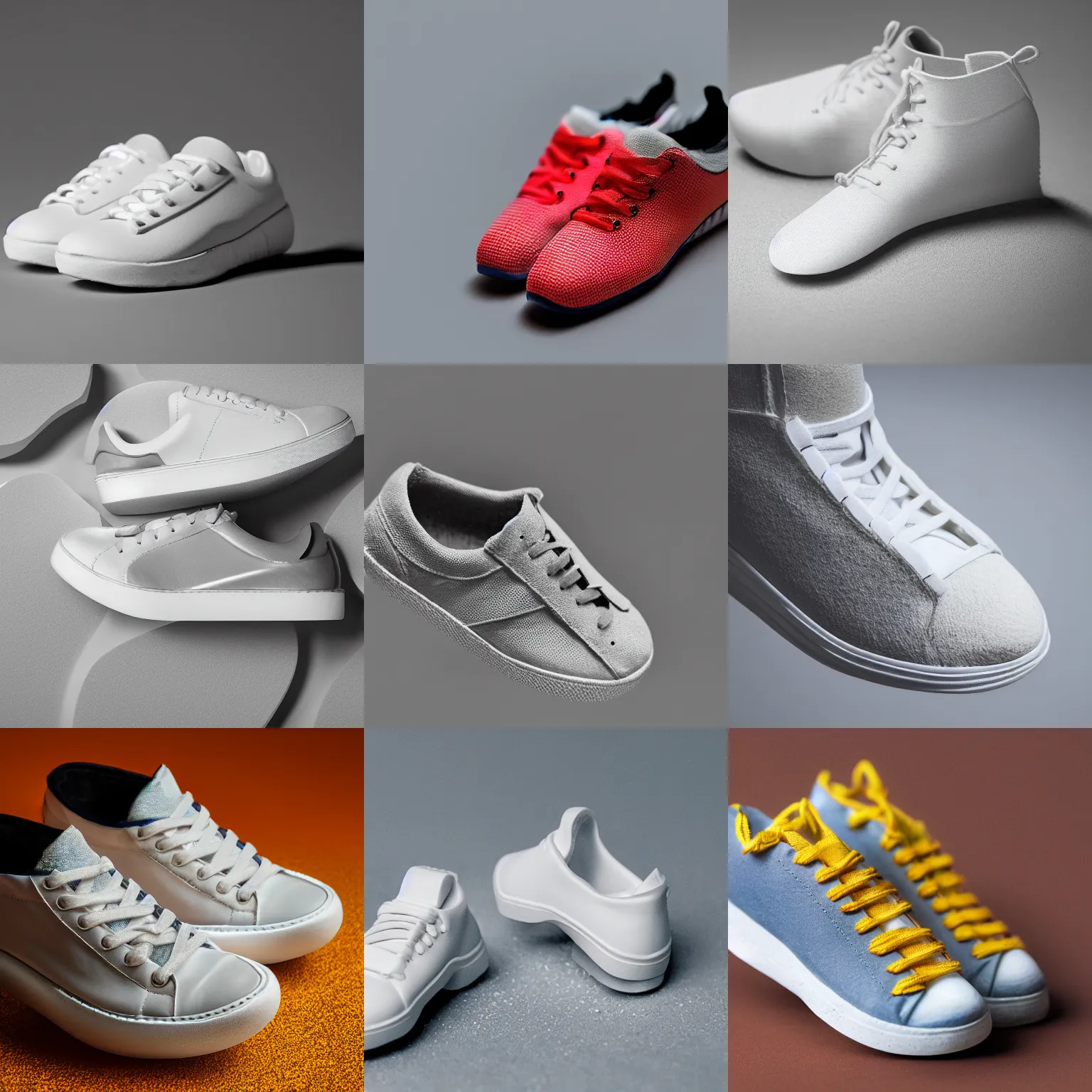 Prompt: sneaker made out of styrofoam, product studio shot, macro, 8 k, hyperrealistic
