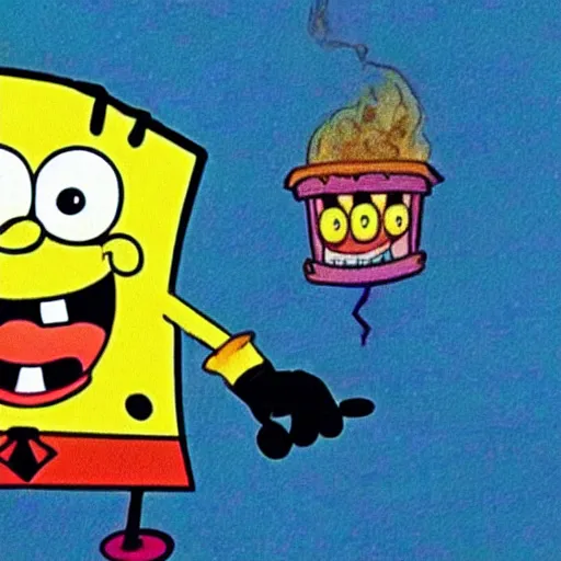 Image similar to Sponge Bob visiting Dante's inferno