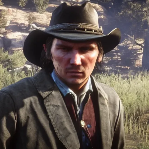 Image similar to paul dano stars as john marston in the playstation 4 video game red dead redemption 2, detailed in game screenshots