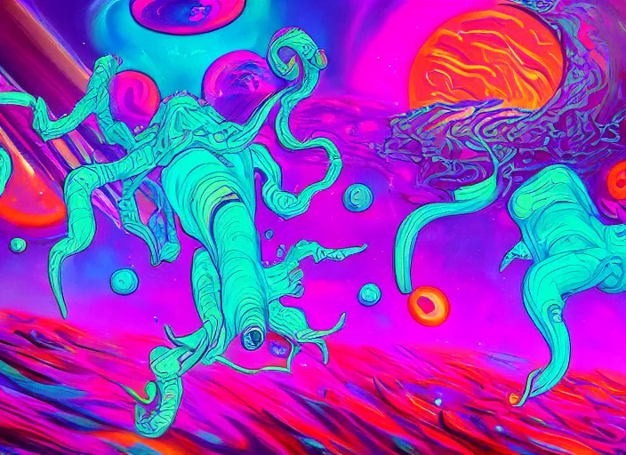 Image similar to a painting of muted synthwave colors and many blobby shapes, an ultrafine detailed painting by unkoku togan, pixiv contest winner, space art, cosmic horror, lovecraftian!, cthulu psychedelic