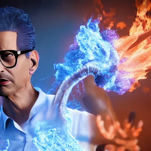 Prompt: hyperrealistic image of jeff goldblum on fire, by thomas eakes & xiang duan & mike judge, perfect symmetry, dim volumetric lighting, photorealistic, 8 k octane beautifully detailed render, post - processing, extremely hyper - detailed, intricate, epic composition, cinematic lighting, masterpiece, trending on artstation, incredibly detailed, stunning,