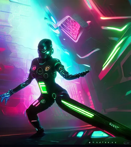 Image similar to psychedelic tron legacy organic cyborg, hyper realistic, ambient lighting, concept art, intricate, hyper detailed, smooth, dynamic volumetric lighting, octane, raytrace, cinematic, high quality, high resolution, 4 k, cgsociety, rutkowski, gurney, mucha, art nouveau