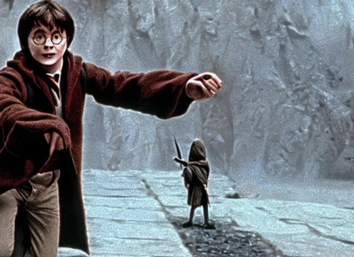 Prompt: a film still of harry potter in jawa ( 1 9 7 5 )