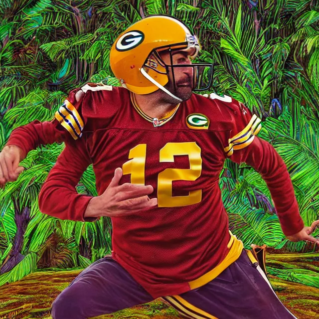 Prompt: aaron rodgers tripping on ayahuasca in peru, digital art, surreal