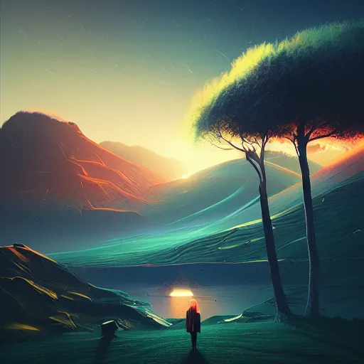 Prompt: a surreal landscape by by alena aenami and beeple