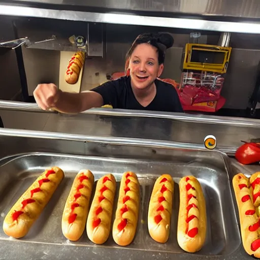 Image similar to hotdog aliens running the bun factory