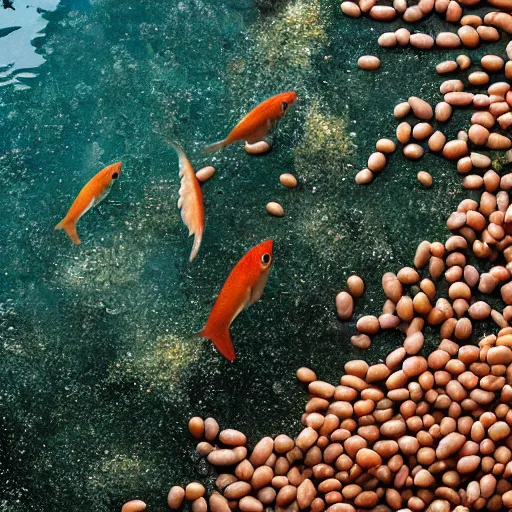 Prompt: fish swimming in beans uk