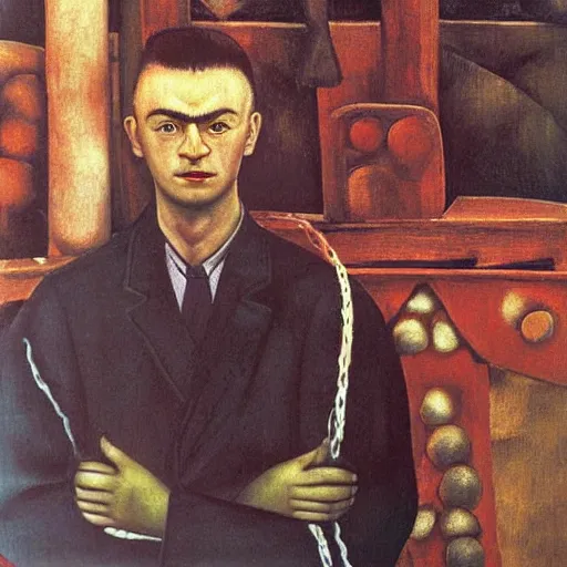 Prompt: jarosław kaczynski kaczynski jarsolaw polish politician painted by frida kahlo panoramic shot poland