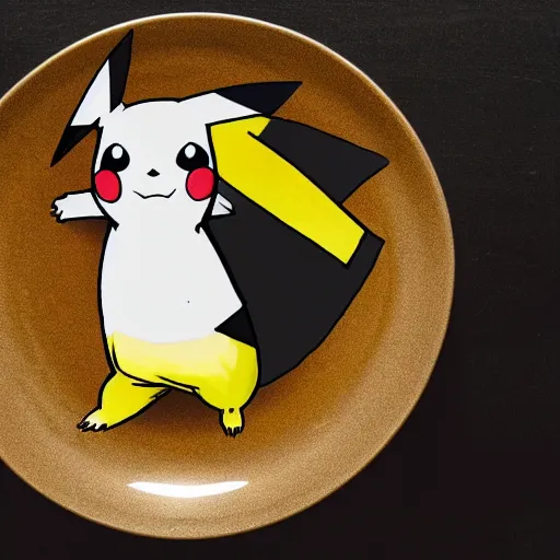 Prompt: pikachu as a skeleton on a plate, photo realistic