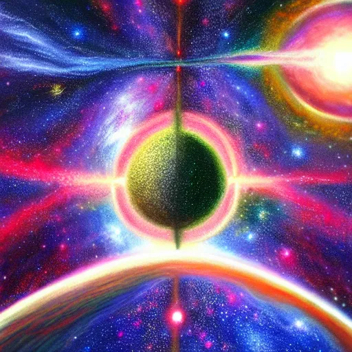 Image similar to realistic concept art for the entire universe uniting again into perfect love and pure consciousness, defeating the big bang!! final victory of order over disorder!! final defeat of entropy! end of time, galactic scale!! accurate physics mathematics, digital painting, artstation, smooth, sharp focus