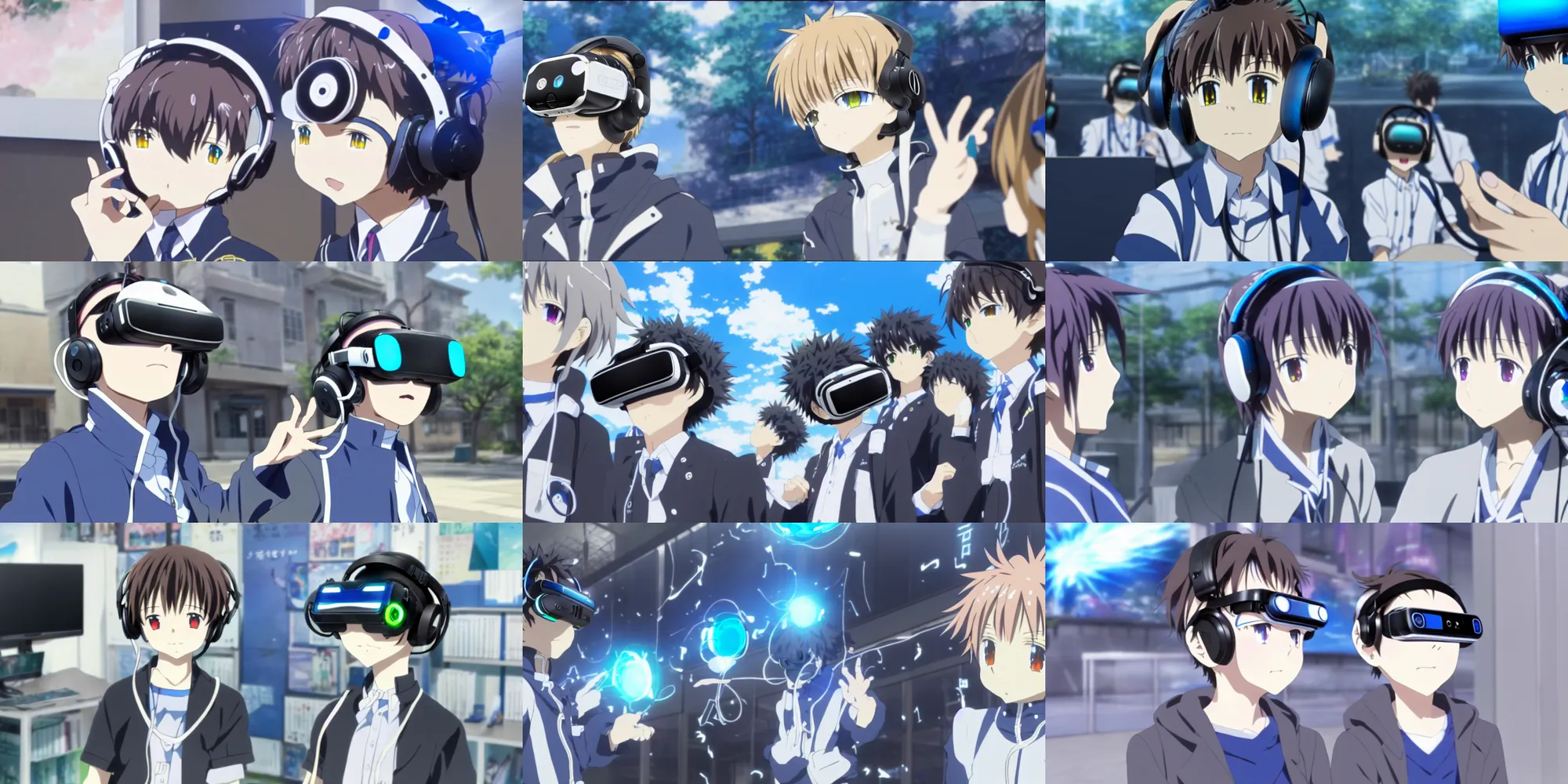 Prompt: screenshot from the Kyoto Animation anime about the boy who wears a NerveGear headset, magical realism, real life blended with virtual reality