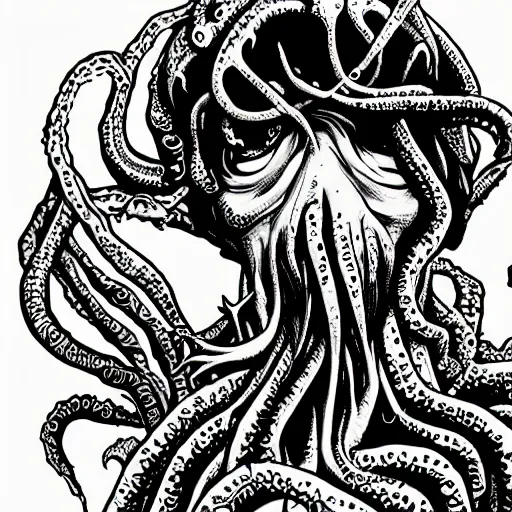 Image similar to cthulhu in the style of junji ito