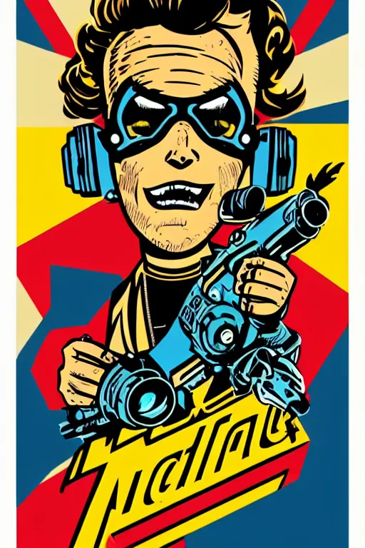 Image similar to fallout 7 6 retro futurist illustration art by butcher billy, sticker, colorful, illustration, highly detailed, simple, smooth and clean vector curves, no jagged lines, vector art, smooth andy warhol style