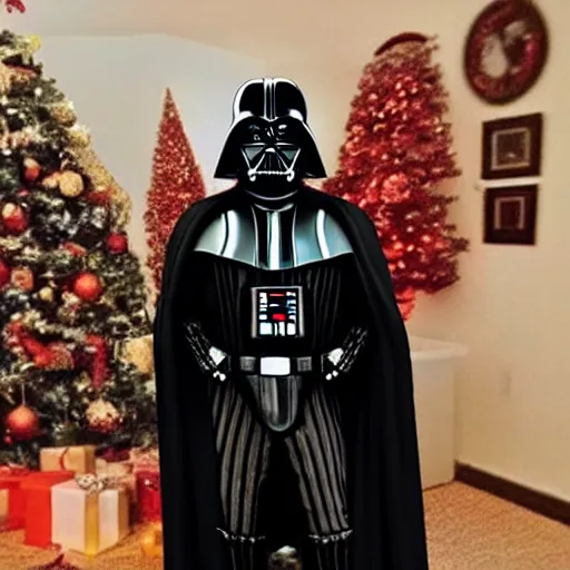 Image similar to A realistic photo of Darth Vader dressed as Santa